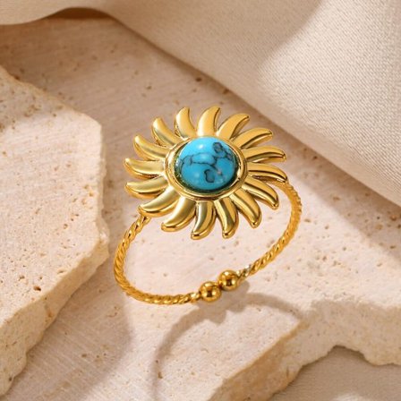 Grön Opal Guld Färg Solrosringar För Kvinnor Tjej Rostfritt Stål Justerbara Fingerringar Smycken Festpresenter anillos mujer