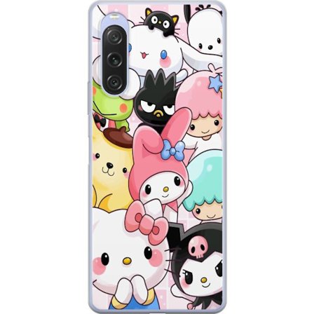 Yhteensopiva Puhelinkuori Sony Xperia 10 V Tiheä kuvio suloisia hahmoja, joilla on suuret silmät eri väreissä ja ilmeissä LABUBU-tekstillä