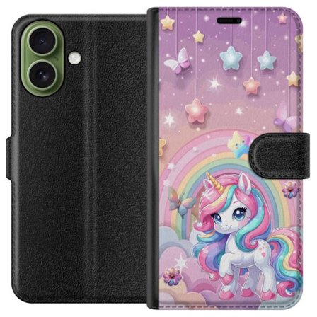 Kompatibel Tegnebogsetui til Apple iPhone 17 Magisk enhjørning med regnbue manke, stjerner og sommerfugle mod en pastelfarvet himmel med skyer