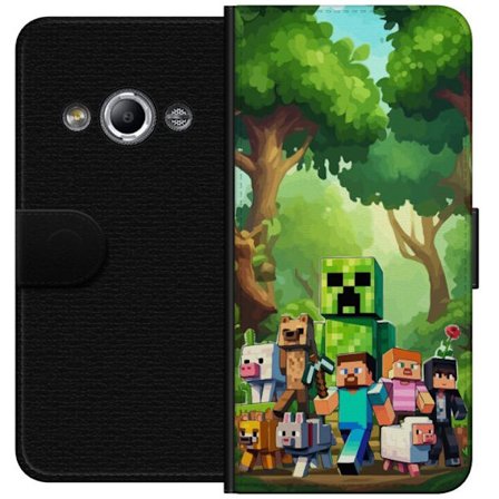 Kompatibel Tegnebogsetui til Samsung Galaxy Xcover 3 Klodset pixeleret spilverden med grønne figurer og dyr i frodig skovmiljø