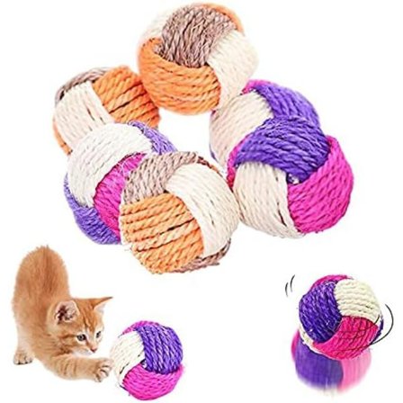 Katt Sisal Ball, 6 stk Sisal Tau Ball, Katt Interaktiv Sisal Ball, Leke Katt Ball, Kjæledyr Lekeballer, Katt Ball Leke, Katt Fargerik Ball Leke, Leke 