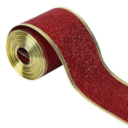 Glitterband, band med metallisk kant, julband för rött