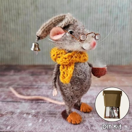 Neulotuista hiirestä valmistettu paketti, käsintehty, jouluhiiri, neulotut hiiret