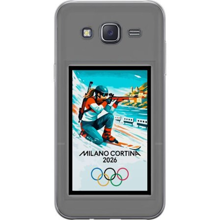 Yhteensopiva Puhelinkuori Samsung Galaxy J5 Retrojuliste Cortina Milano 2026 vuorilla, talviurheilijoilla, italiankoloreilla, Milanon tuomiokirkolla j