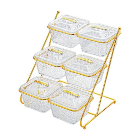 6 Fack Uppdelad Snacks Serveringsskål Bricka Godis Nötter Skål med Lock Matförvaringslåda Behållare Uppdelade Serveringsfat för Fest