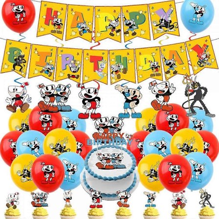 Cuphead Födelsedagsfest Dekorationer - Latexballonger, Hängande Virvlar & Mer