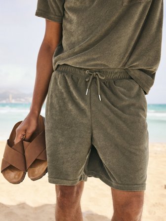 Grüne Regular Fit Shorts Baumwollfrottee