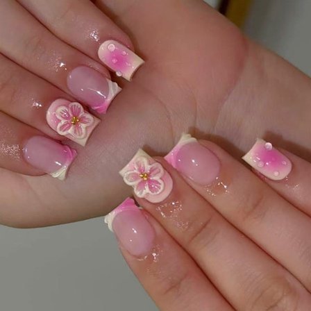 Firkantede påsætningsnegle med fransk tip, akryl, falske negle, limsæt