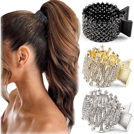 (Guld, Sølv, Sort) 3 Styk Kvinders Metal Hårklips, Høj Hestehale Hårklips Mode Hårklips Hårtilbehør