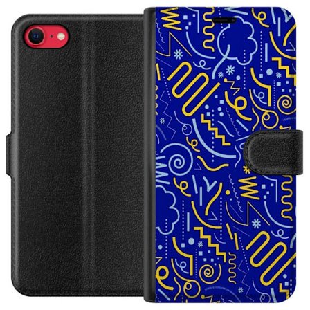 Kompatibel Tegnebogsetui til Apple iPhone SE (2020) Abstrakt grafisk mønster med linjer, former og symboler i gul og lyseblå