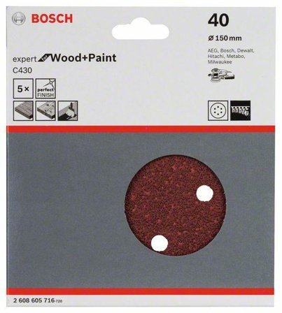 Bosch Slipepapir C430, 5-pakning 150 mm, 40