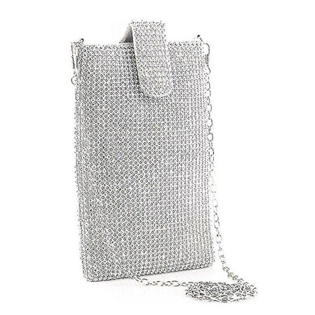 Kveldsvesker Clutch Penger for Kvinner Liten Skulderveske Mobiltelefonveske Lommebøker Sølv 1stk