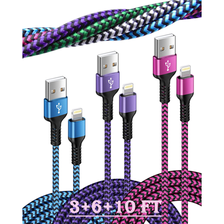 Lightning-kaapeli, 3 kpl iPhone-laturin johto alkuperäisille Apple 14, 13 -malleille