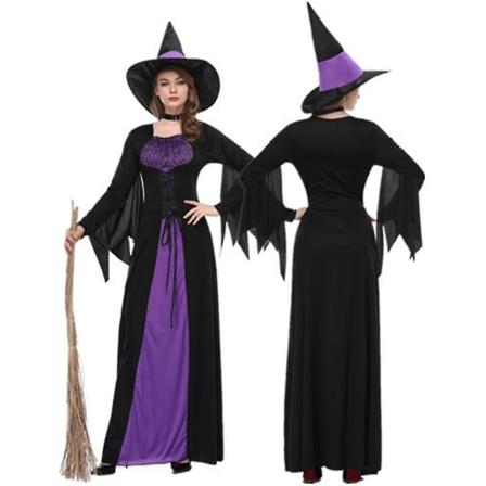 Halloween Häxa Vampyr Kläder Med Hatt Kostymer För Kvinnor Vuxna Läskig Karneval Fest Klä Ut Performance Drama Maskerad M