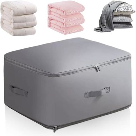 Självkomprimerande förvaringsväska, platsbesparande för täcken, filtar och sängkläder (Grå-L-52X42X30)