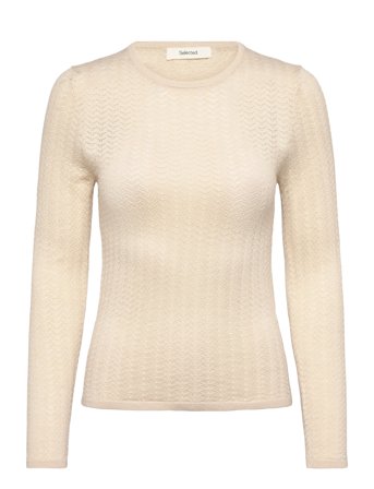 Selected Slfnaja Tight Ls Knit O-Neck - Cream - L