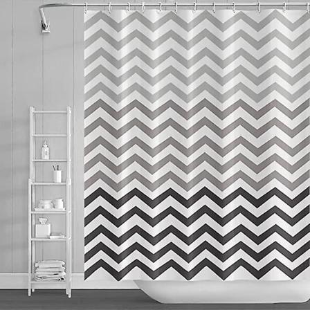 80x180cm Bølgestripe Dusjforheng Grå Hvit Skrå Horisontal Bølget Zig Badeforheng Abstrakt Geometrisk Badeforheng for Barn Bad Polyester w
