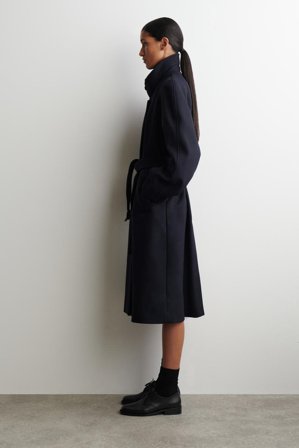 COS Femme Manteau Trench-Coat Long En Laine Mélangée in Bleu