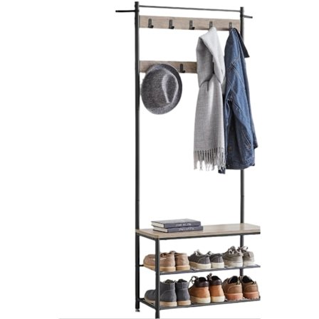 Rootz Cloakroom Stand - vaatekappale - vaatekaappi jalusta - tilaa säästävä teräs ja puu - 70 x 32 x 175 cm