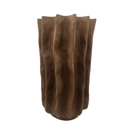 Polyresin-maljakko, tummanruskea, 22x22x38 cm, geometrinen kuvio