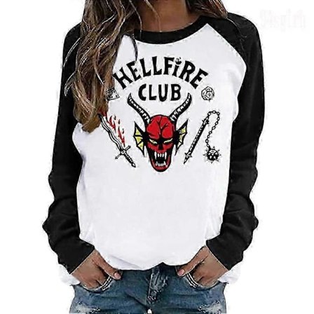 Unisex Hellfire Club Stranger Things T-skjorte Dame/Herre Langermet Topp 0619 Hvit
