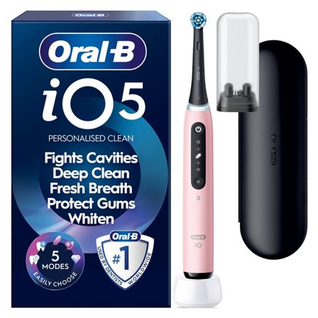 Oral-B iO5 Blush Pink, Travel Case, Travel Refi - Eltandborste med 5 lägen och trycksensor