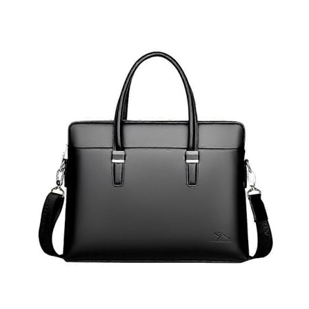 1kpl Lehmännahkainen salkku Kannettavan tietokoneen laukku Kulutusta kestävä rento bisneslaukku Olkalaukku miehille (musta)