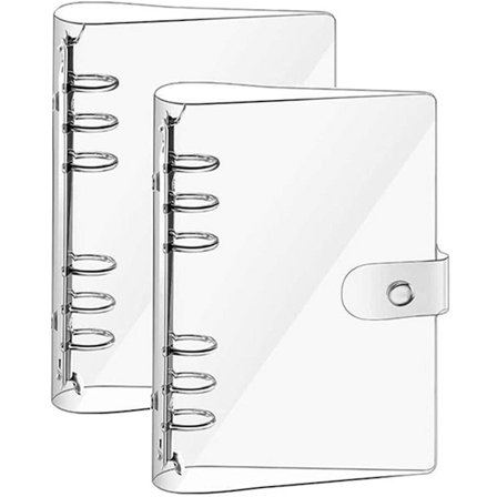 ING A5 Ringperm med 6 ringer, pakke med 2 PVC notatbokomslag, påfyllbart, vanntett med trykknapp, DIY notatbok for agendaer, kontorer og skoler