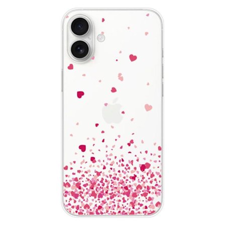 Silikonskal - Kompatibel med Apple iPhone 16 Plus - design med rosa hjärtkonfetti