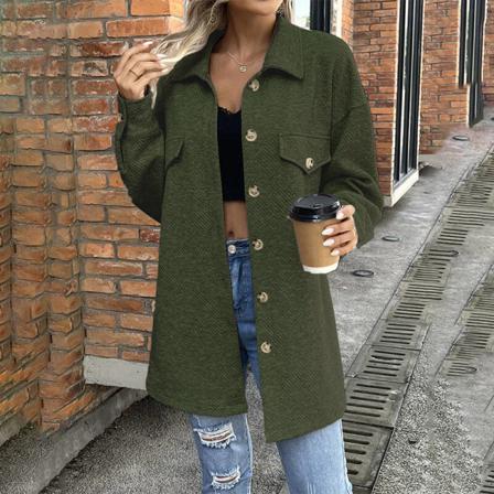 Kvinnor Lapel Neck Enfärgad Öppen Front Overcoats Cardigan Coat