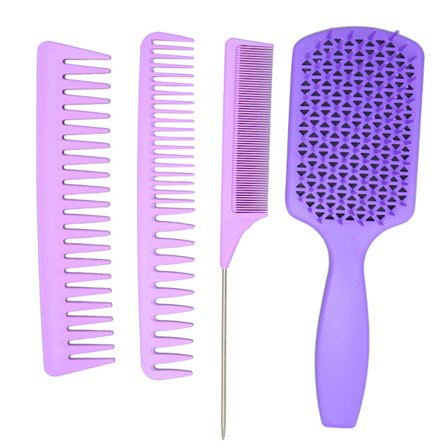 4 stk. Hårkam Sæt Let at Redse Hår Halen Kam Bredtande Kam Hårkam Sæt til Hårstyling Lilla Æske Emballeret