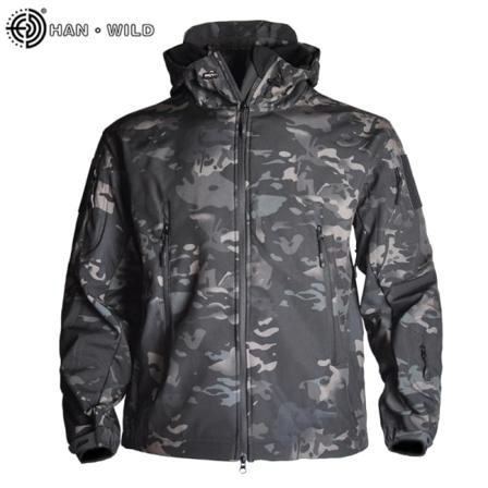 Jakt Jakker Myk Militær Taktisk Jakke Man Combat Vanntett Fleece Herre Klær Multicam Coat Windbreakers Black-Camouflage 5XL(100-110KG)