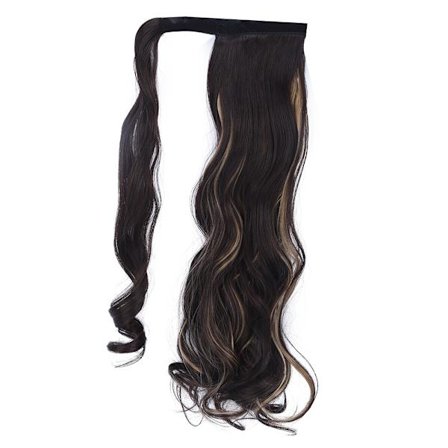 Lång lockig hårförlängning peruk bit spårlös osynlig syntetisk hästsvans hår bit 01#
