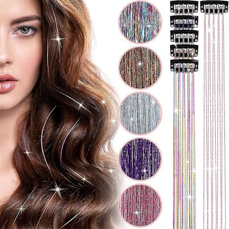 6 st Glitter Hår Tinsel Med Klämma Bling Tinsel Hår Extensions