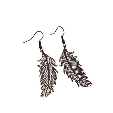 Dinglande örhängen - Fjäder i metall - Svart