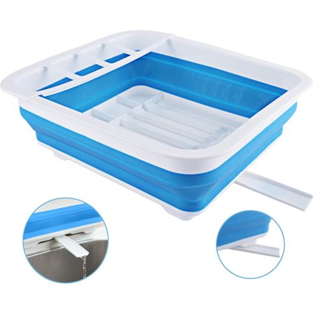 Hopfällbart diskställ, diskställ för diskho, lämpligt för husbil, kök och husvagns-tillbehör (Blå)