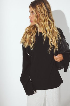 NA-KD Oversize-Strickpullover mit Nahtdetail - Oversize Pullover - Schwarz - S (EU 34-36)