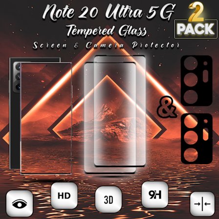 2-Pack SAMSUNG NOTE 20 ULTRA Skærmbeskyttelse & 2-Pack linsebeskyttelse - Hærdet Glas 9H - Super kvalitet 3D