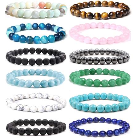 12 stk 8mm halverdige steinperle armbånd for menn og kvinner Healing St