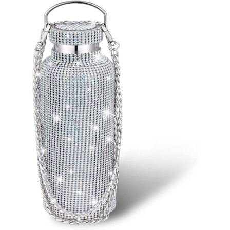 Diamanter Vandflaske Glitrende Rhinestone Rustfrit Stål Termos Genopfyldningsbar Vandflaske Isoleret Vandflaske Glitter Vandflaske med Kæde til W
