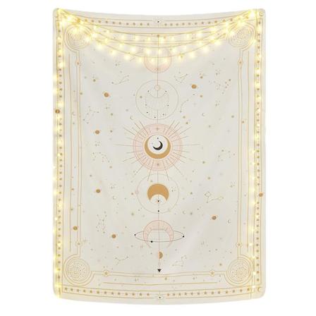 Månefaser Gobeläng Mystisk Konstellation Stjärnhimmel Tarotkort Väggbonad Estetisk Retro Astrologi Väggkonst för Sovrum Vardagsrum Beige