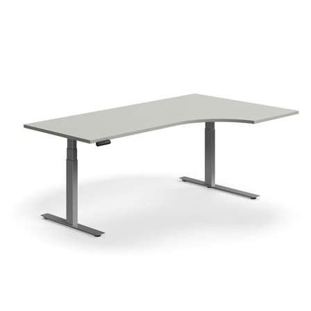 Standing desk QBUS, dual motor, ergonomic, 2000x1200 mm, silver frame, light grey
