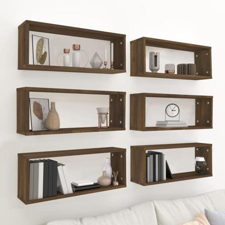 Vidaxl Vägghyllor 6 St Brun Ek 60x15x23 Cm Konstruerat Trä Brun
