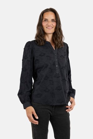JENSEN - Langærmet Bluse - Sort - Broderi