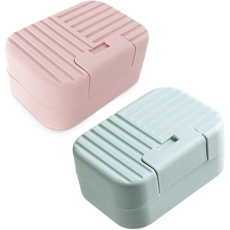 Sæbeholder med låg, 2 stk sæbeholdere, sæbeboks til rejse, bærbar duschsæbeboks Perfekt til badeværelse, rejser, camping (rosa, blå)