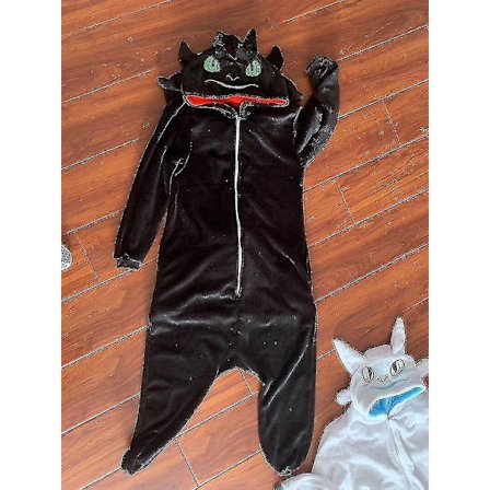 Hampaaton lohikäärme Valkoinen Musta Onesie Aikuisten unisex flanellipyjama Anime Cosplay Treenaa yö Fury Yöpuku V Yz