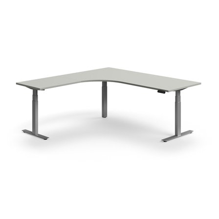 Schreibtisch QBUS höhenverstellbar, L-Form, 2000x2000 mm, Gestell silber, hellgrau