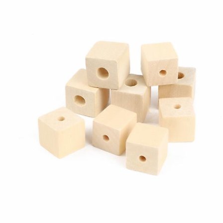 1" Træterninger med huller - 100 stk. - Ubehandlede massive træperler til gør-det-selv-håndværk og byggeprojekter