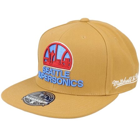 Mitchell & Ness - Beis fitted Gorra - Seattle Supersonics Sand And Sky Tan Fitted @ Hatstore