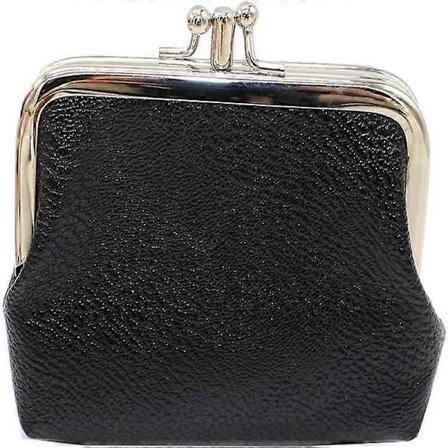 Dobbeltlags møntpung til kvinder piger PU læder Kiss-lock mini pung nøgle taske kortholder sort